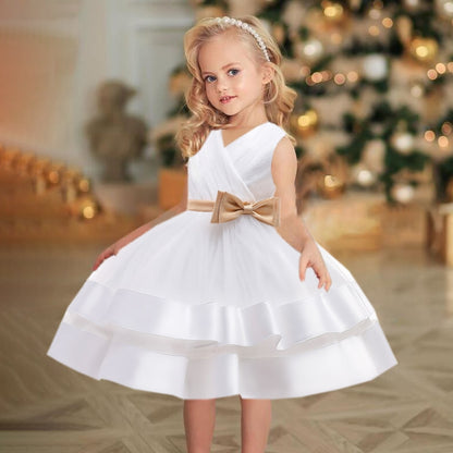 Elegant Formal Bow Puff Flower Girl Dresses for Birthday childrensterritory