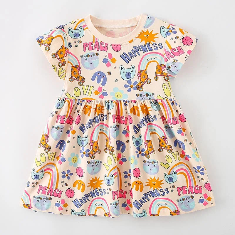Kids Girls Floral Print Casual Cotton Dresses for Summer childrensterritory