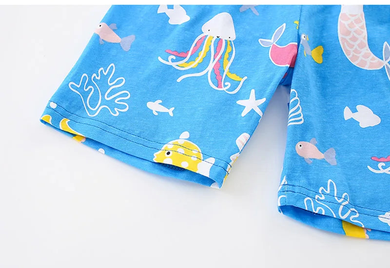 Kids Sea World Print Combed Cotton Casual Suits for Summer childrensterritory