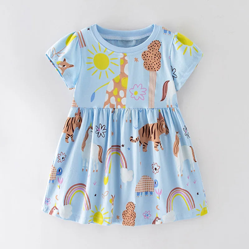 Kids Girls Floral Print Casual Cotton Dresses for Summer childrensterritory