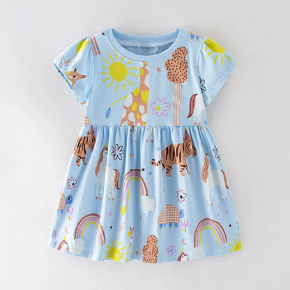 Kids Girls Floral Print Casual Cotton Dresses for Summer childrensterritory