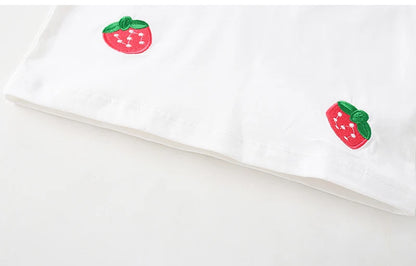 Kids Girls Causal Cotton T-Shirts with Strawberries Print for Summer childrensterritory