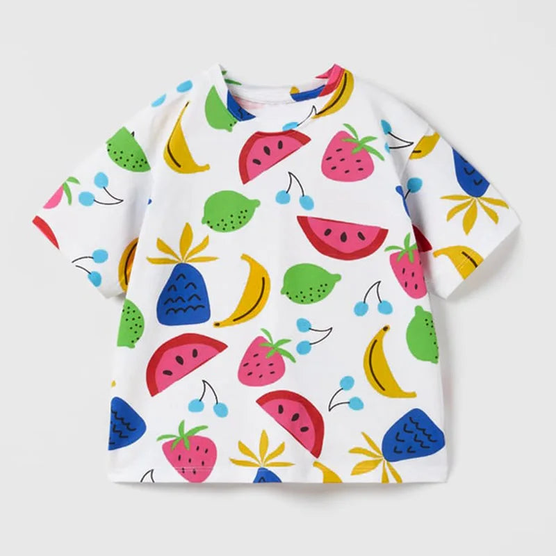 Kids Girls Stylish Cartoon Animal Prints Cotton Tops Tees for Summer childrensterritory