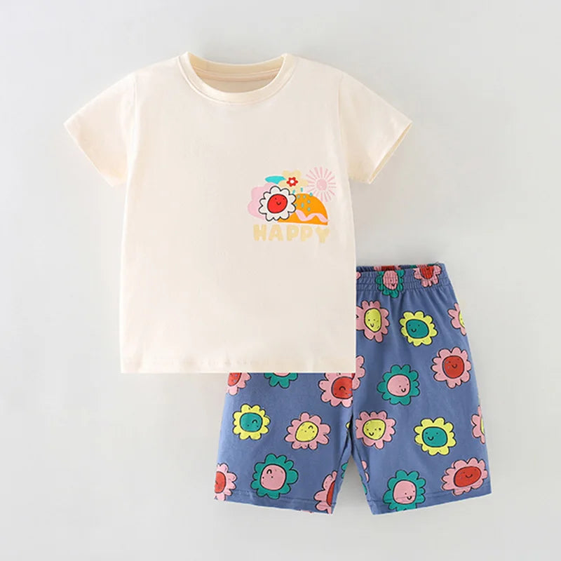 Little Girls Cartoon Design 2pcs Summer Cotton Clothing Sets childrensterritory