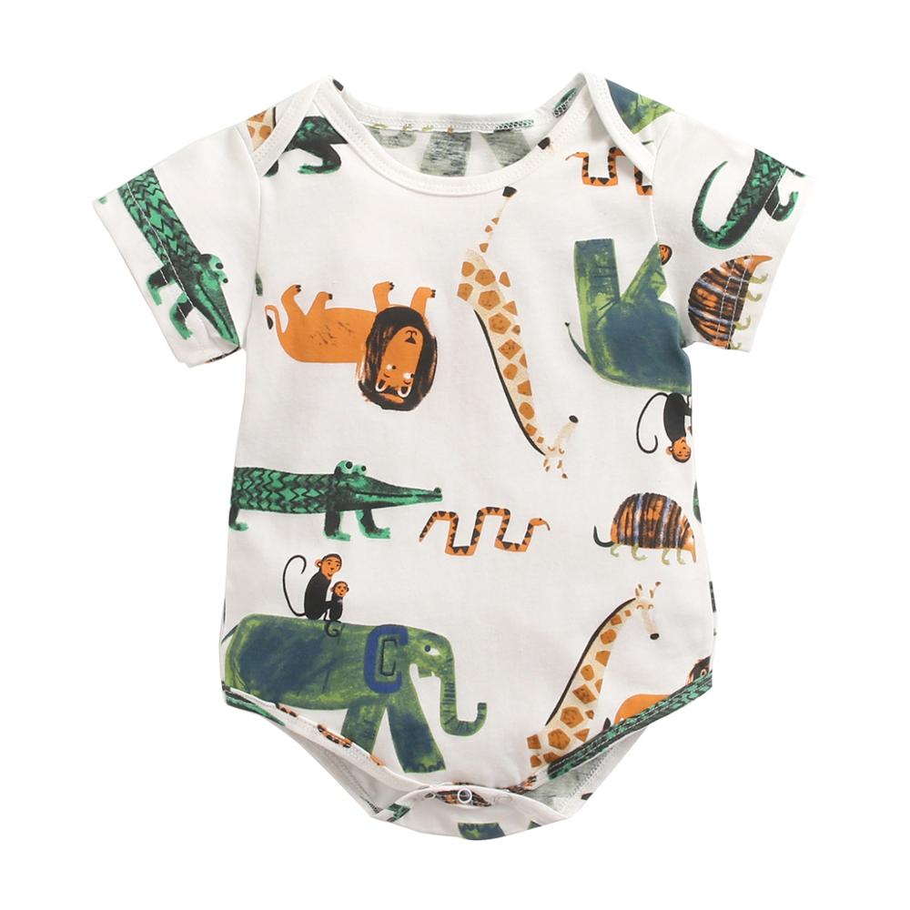 Cartoon Animal Print Baby Boys Girls Cotton Bodysuits childrensterritory