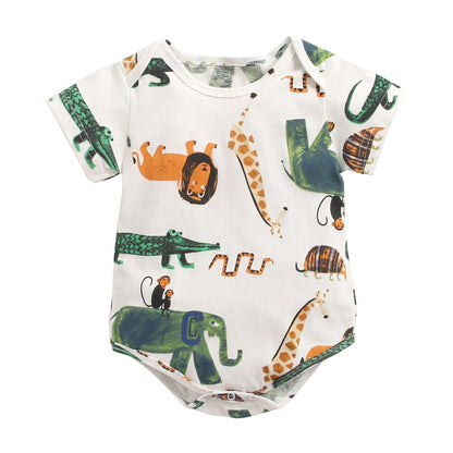 Cartoon Animal Print Baby Boys Girls Cotton Bodysuits childrensterritory
