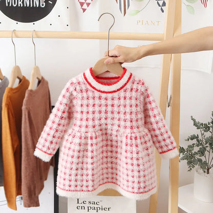 Little Girls Imitation Mink Fleece Sweater Princess Dress childrensterritory