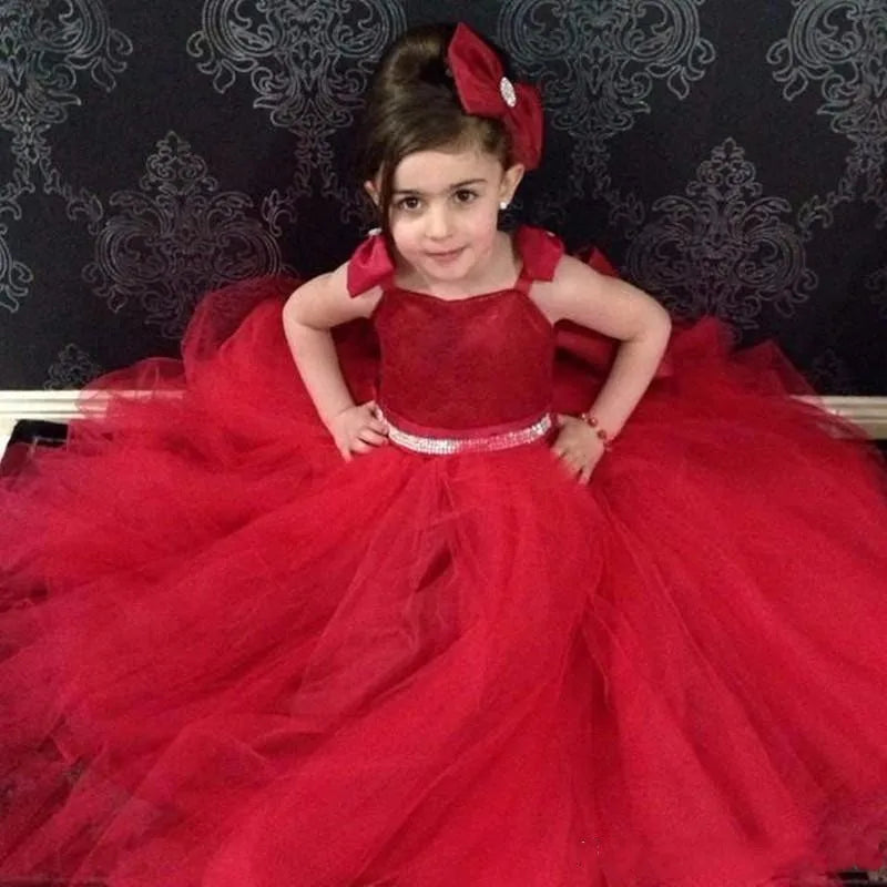 Little Girls Red Tulle Princess Birthday Party Dress with Big Bow childrensterritory