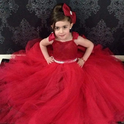 Little Girls Red Tulle Princess Birthday Party Dress with Big Bow childrensterritory