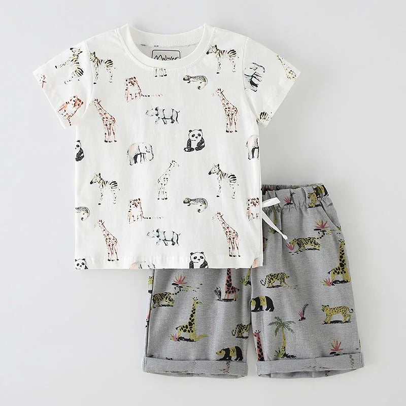 Kids Boys Short Sleeve Cartoon Print Clothing Sets childrensterritory