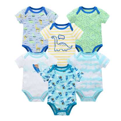 6 pcs/lot Baby Girls Cartoon Print Bodysuits for Summer childrensterritory