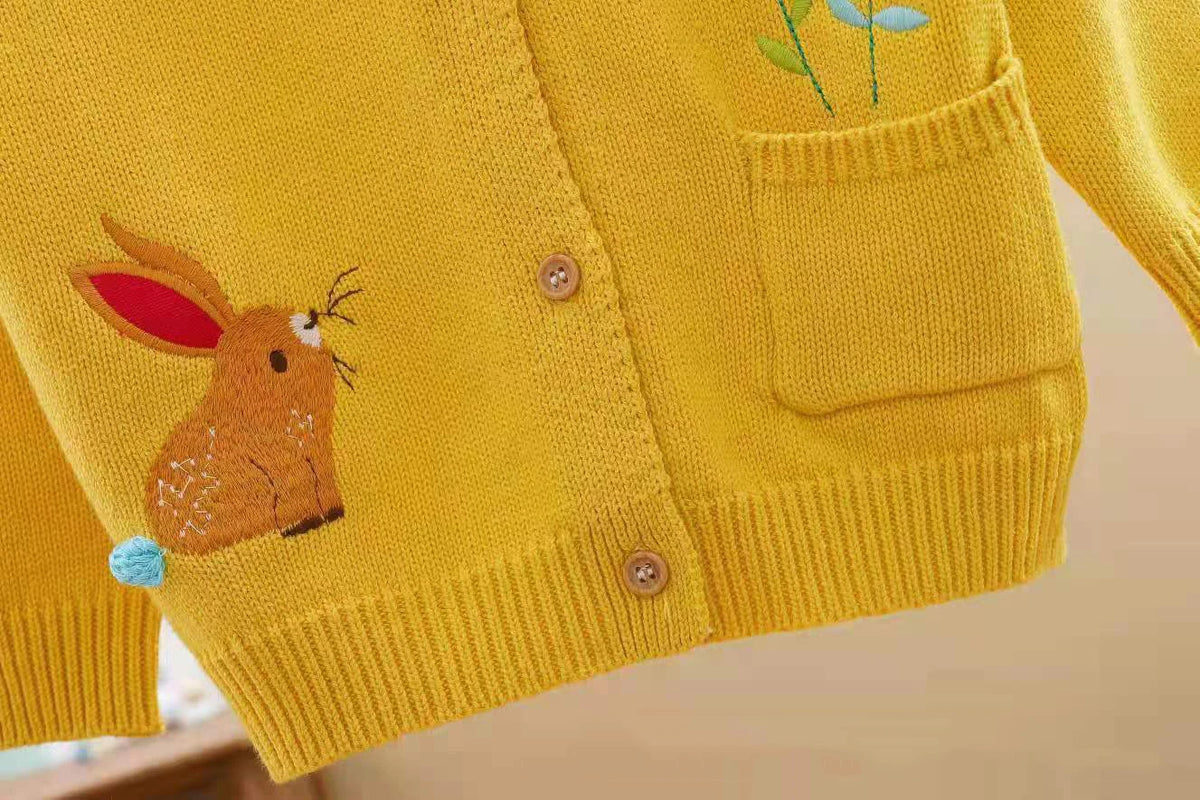 Lovely Cartoon Rabbit Embroidery Soft Cardigan for Kids childrensterritory