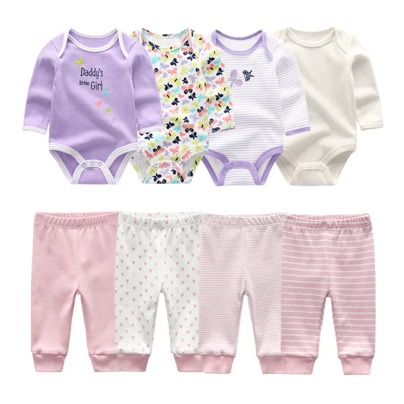 Newborn Baby Cartoon Print 6/8Pieces Soft Bodysuits+Pants Sets childrensterritory