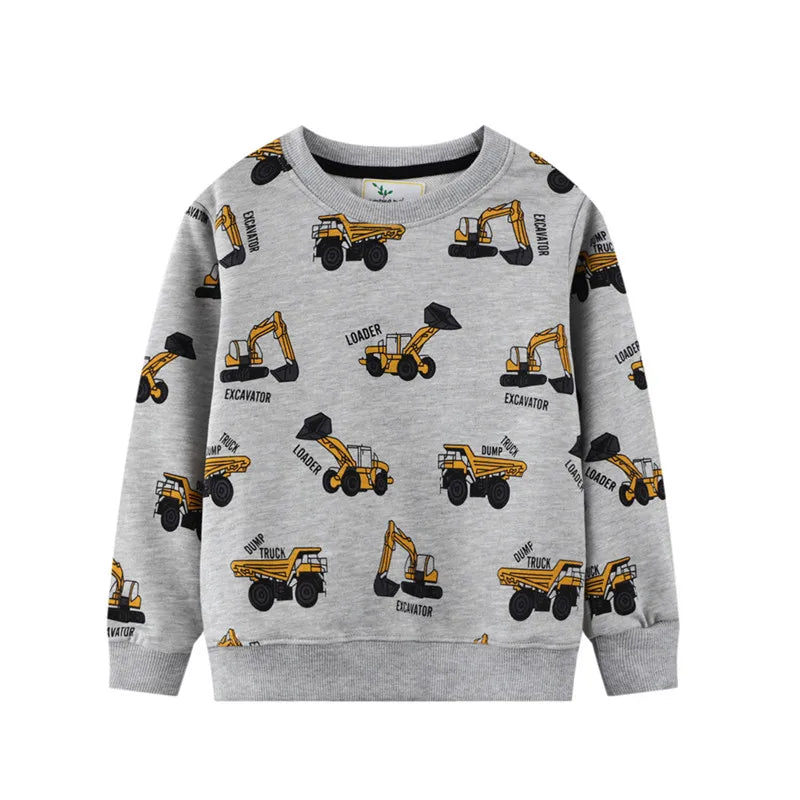 Cartoon Vehicle Design Kids Boys Cotton Sweatshirts