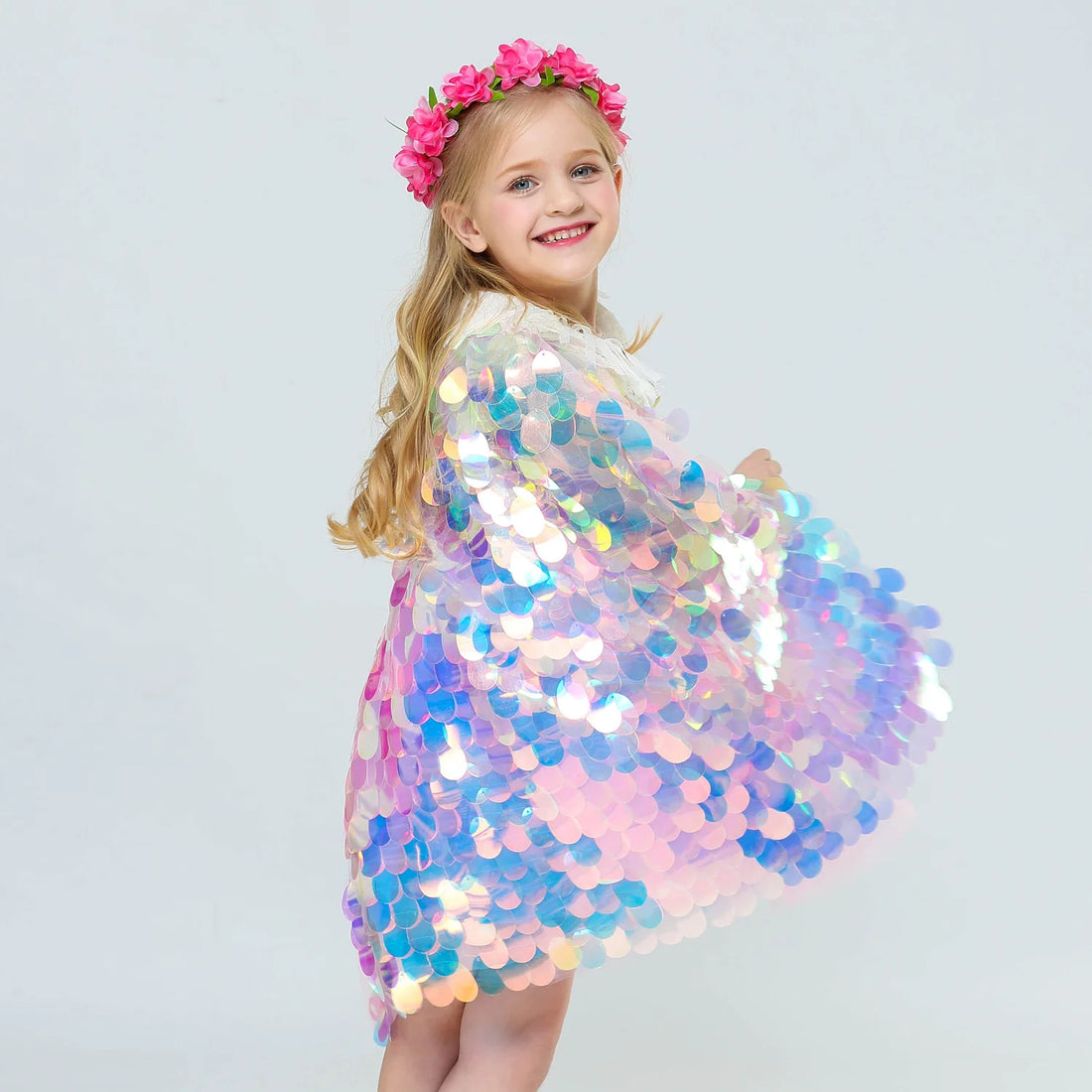 Stylish Sequins Mermaid Design Princess Girls Cape Cloak childrensterritory