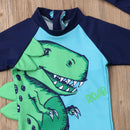 Cartoon Print Kid Boy Rash Guard Swim Suit with Hat childrensterritory