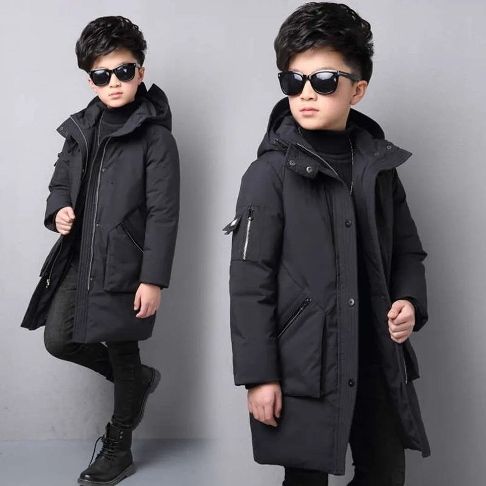 -30 Degree Waterproof Warm Down Hooded Coat for Teen Boys childrensterritory