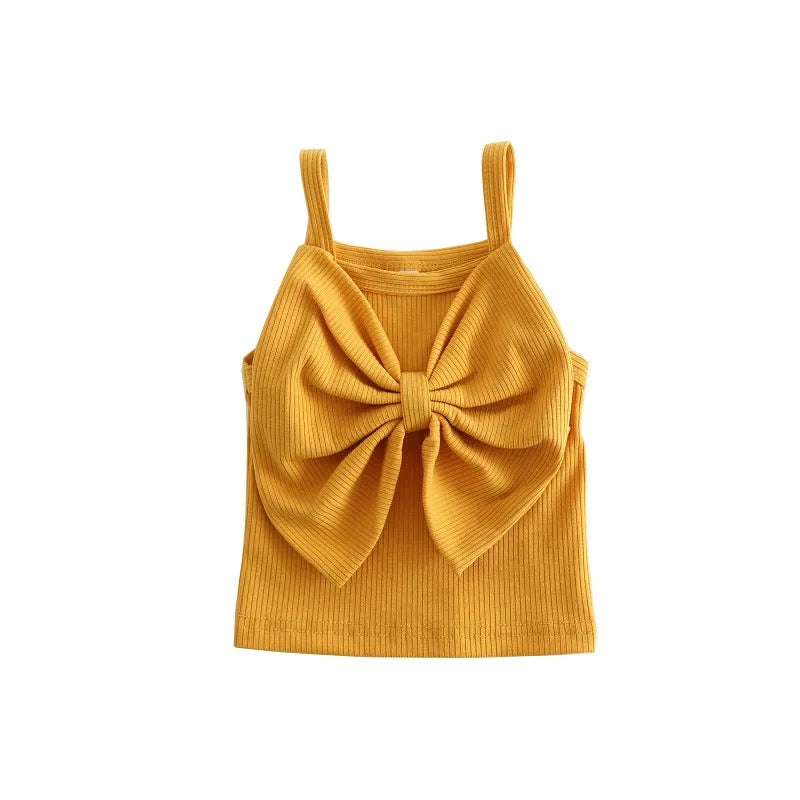 Little Girls Sleeveless Knitted Tanks Camisoles Bow Tops childrensterritory