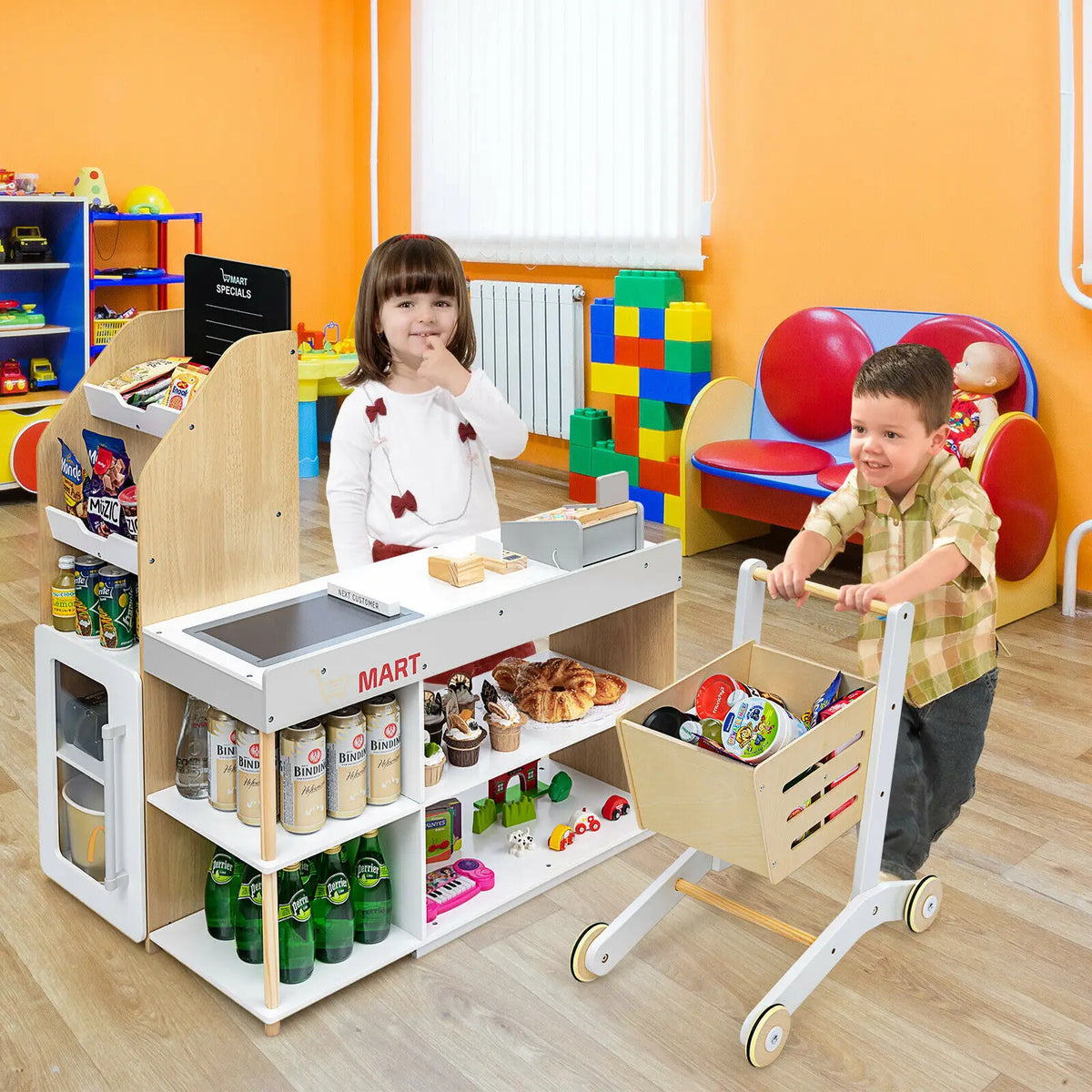 Kids Pretend Supermarket Shopping Playset with Cart childrensterritory