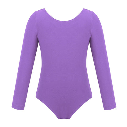Kids Girls Long Sleeve Solid Color Ballet Leotards Bodysuit childrensterritory