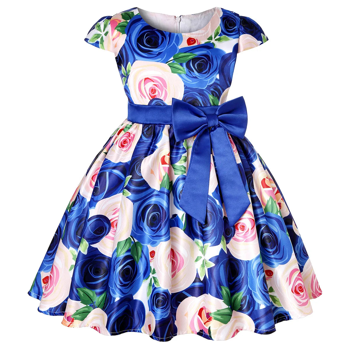 Flower Print Kids Girls Elegant Birthday Party Dresses childrensterritory