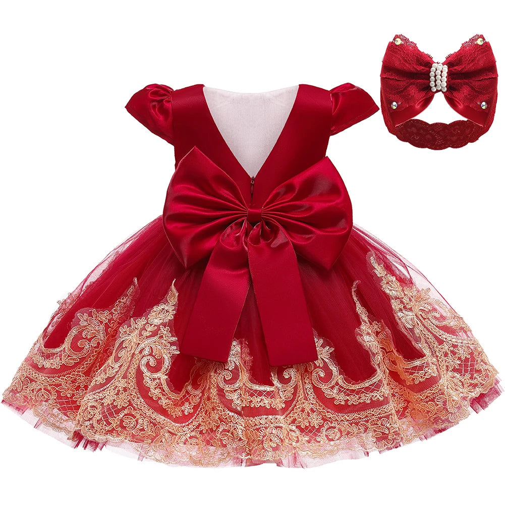 Girls Embroidery Bow Design Princess Dresses