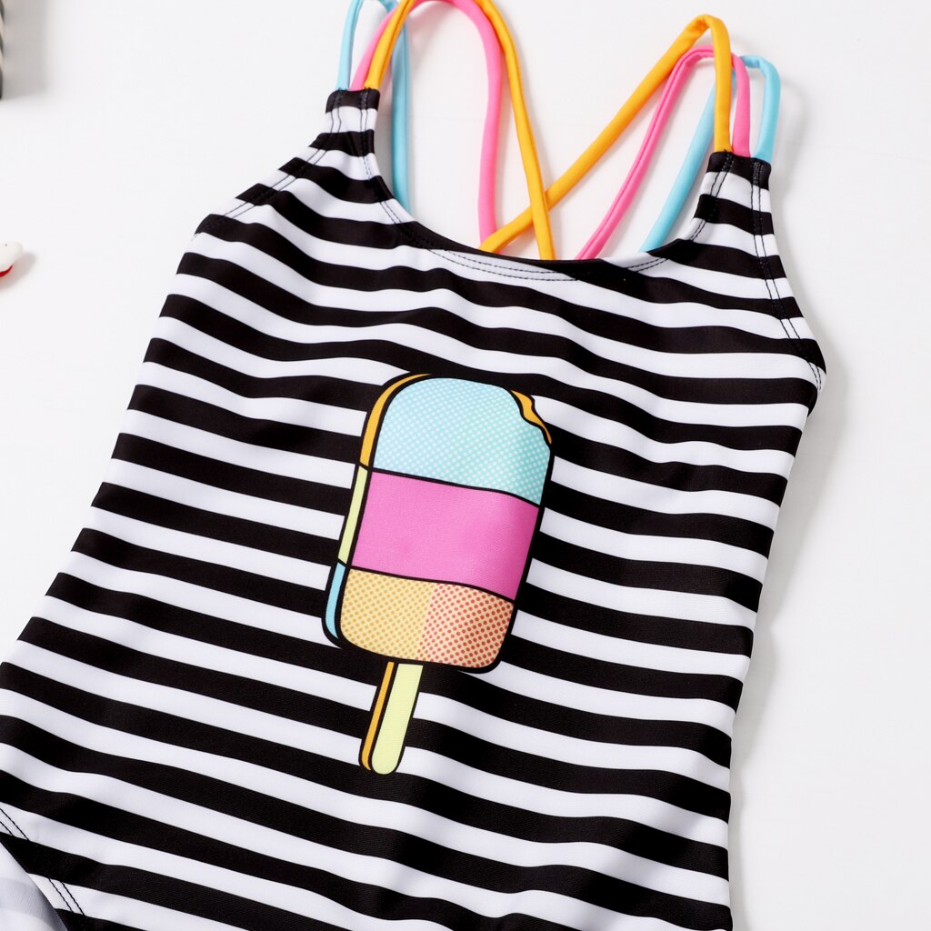 Ice Cream Printed Kids Girls Striped Beachwear Bodysuit childrensterritory