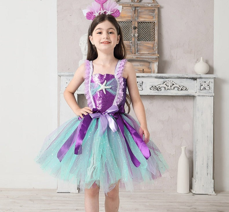 Kids Girls Mermaid Teal and Pearls Sparkly Tutu Dress for Party childrensterritory