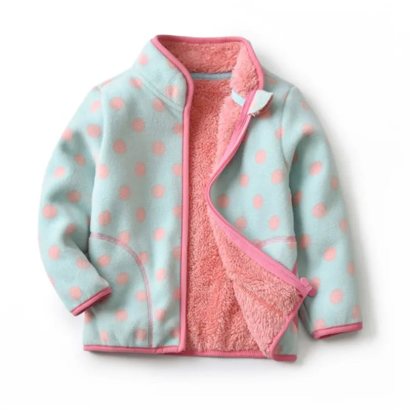 Kids Girls Warm Fleece Flowers Print Zipper Jackets