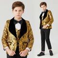 Kids Boy 3PCS Floral Design Blue Gold Communion Suit childrensterritory