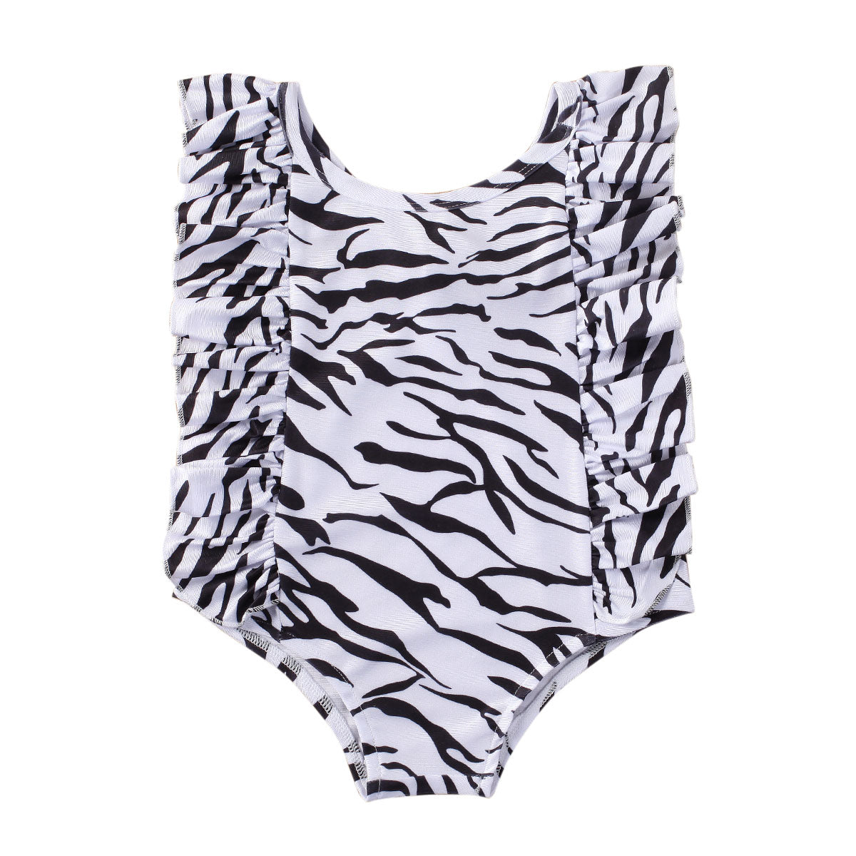 Kids Girl Solid and Printed Ruffle Sleeveless Swimwear childrensterritory
