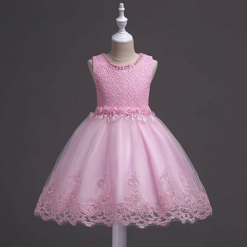Sleeveless Flower design Lace Party Dresses For Girls childrensterritory