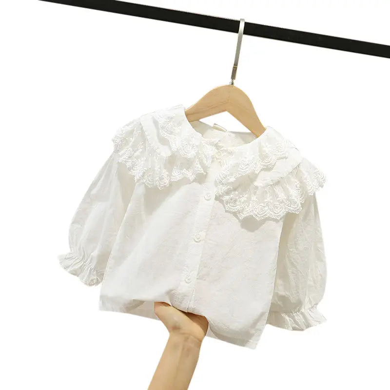 Toddler Girls Lace Design Turn Down Collar Shirts childrensterritory
