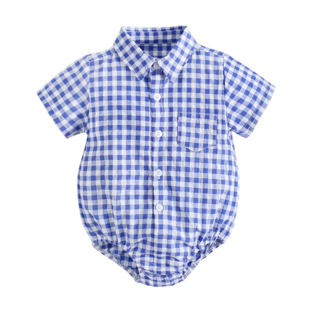 Plaid Cotton Baby Boys Short Sleeve Summer Bodysuit childrensterritory