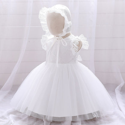 Infant Girl Floral Lace Christening Gown With Hat childrensterritory
