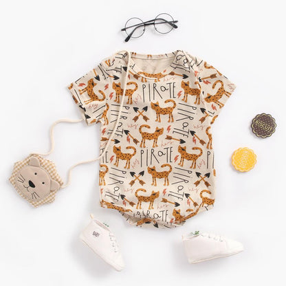 Cartoon Animal Print Baby Boys Girls Cotton Bodysuits childrensterritory