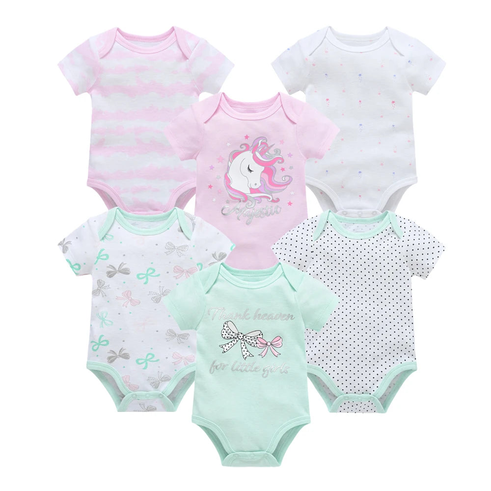 6 pcs/lot Baby Girls Cartoon Print Bodysuits for Summer childrensterritory