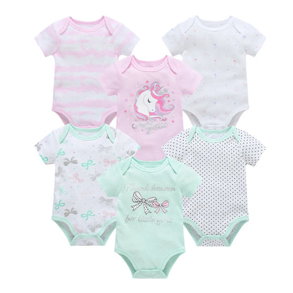 6 pcs/lot Baby Girls Cartoon Print Bodysuits for Summer childrensterritory