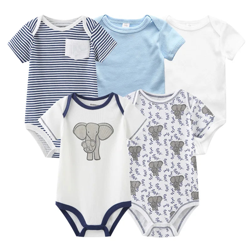 Cartoon Print Baby Girls Short Sleeve Cotton Romper Set