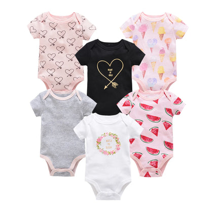 6 pcs/lot Baby Girls Cartoon Print Bodysuits for Summer childrensterritory