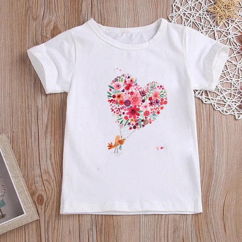Stylish Cartoon Print Kids Girls Casual T-shirts childrensterritory