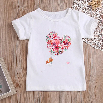 Stylish Cartoon Print Kids Girls Casual T-shirts childrensterritory