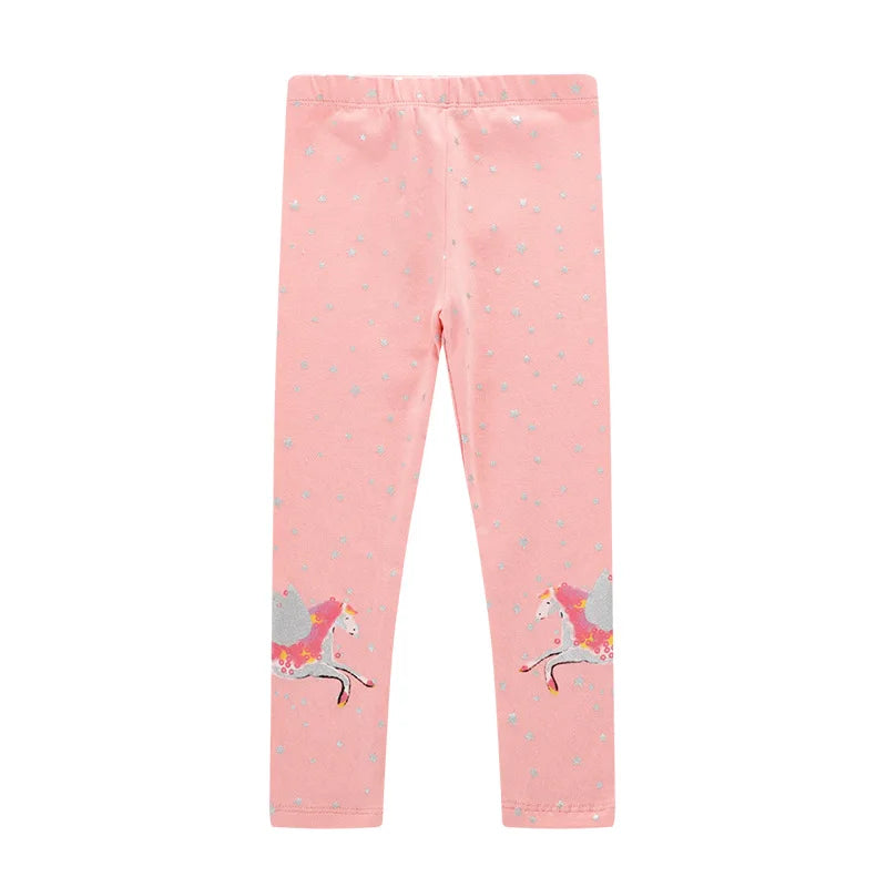 Kids Girls Cartoon Pattern Skinny Cotton Trousers