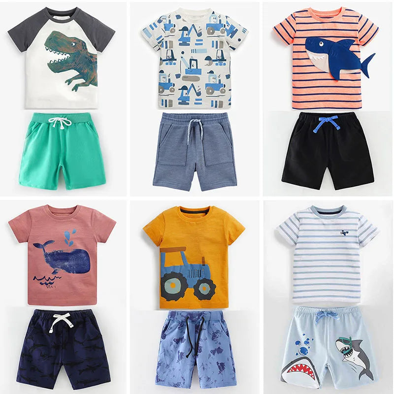 Kids Boys Short Sleeve Cartoon Print Clothing Sets childrensterritory