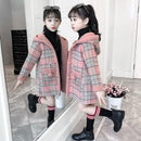 Girls Parka Hairy Woolen Warm Long Coat With Grid Pattern childrensterritory