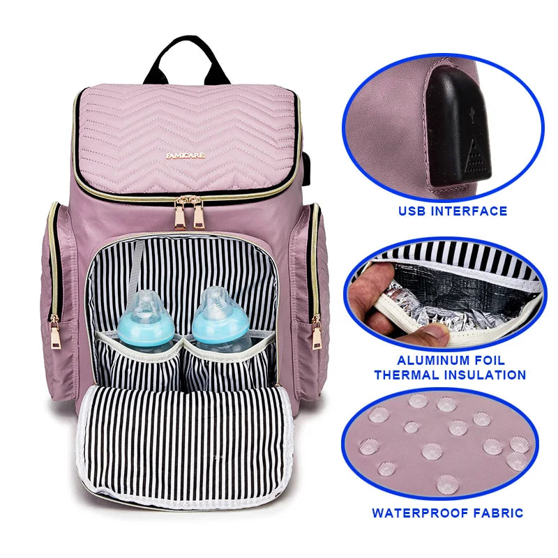 Waterproof Multifunctional Baby Diaper Bag with USB Charging