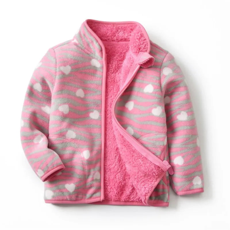 Kids Girls Warm Fleece Flowers Print Zipper Jackets