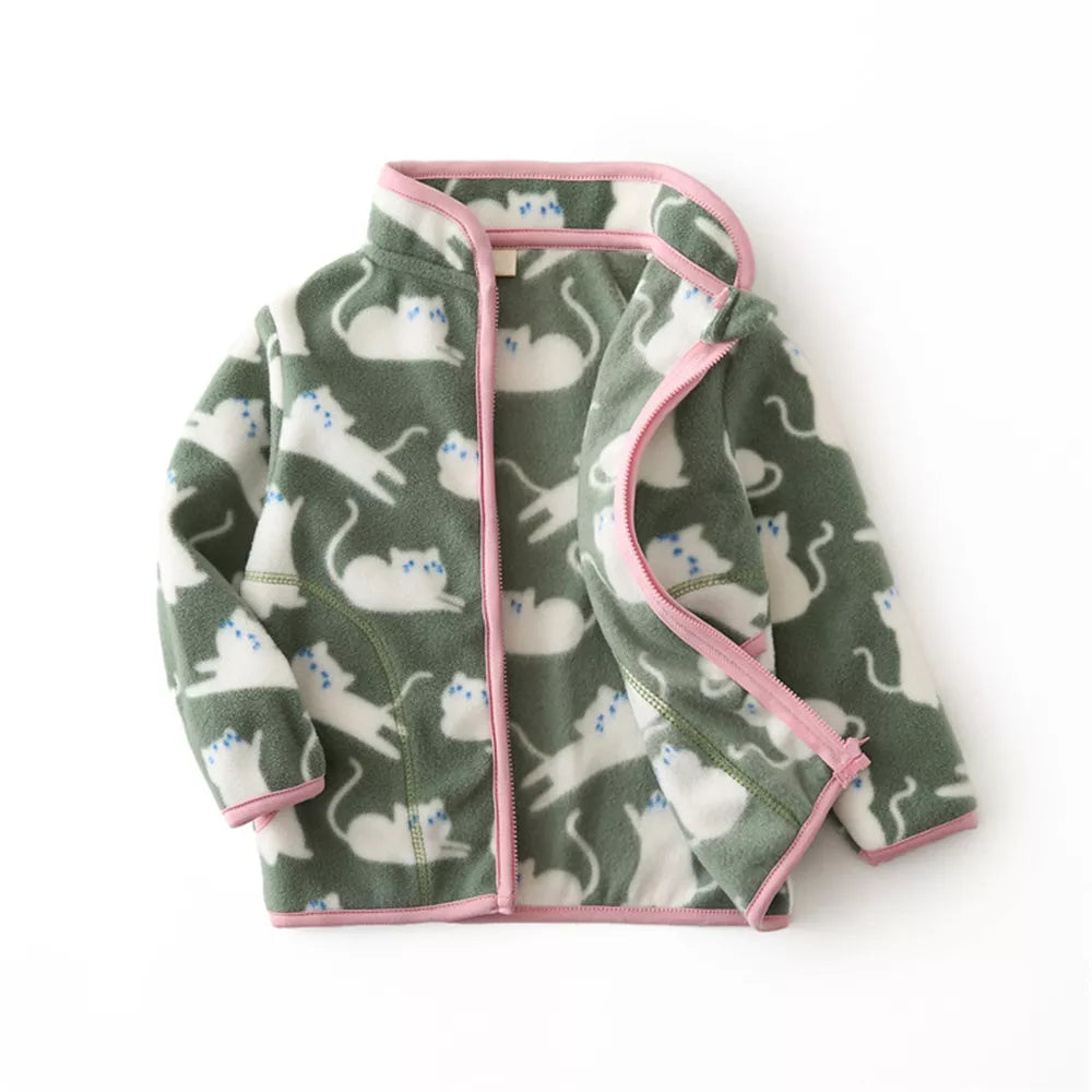 Printed Soft Fleece Kids Zipper Outerwear for Boys Girls childrensterritory