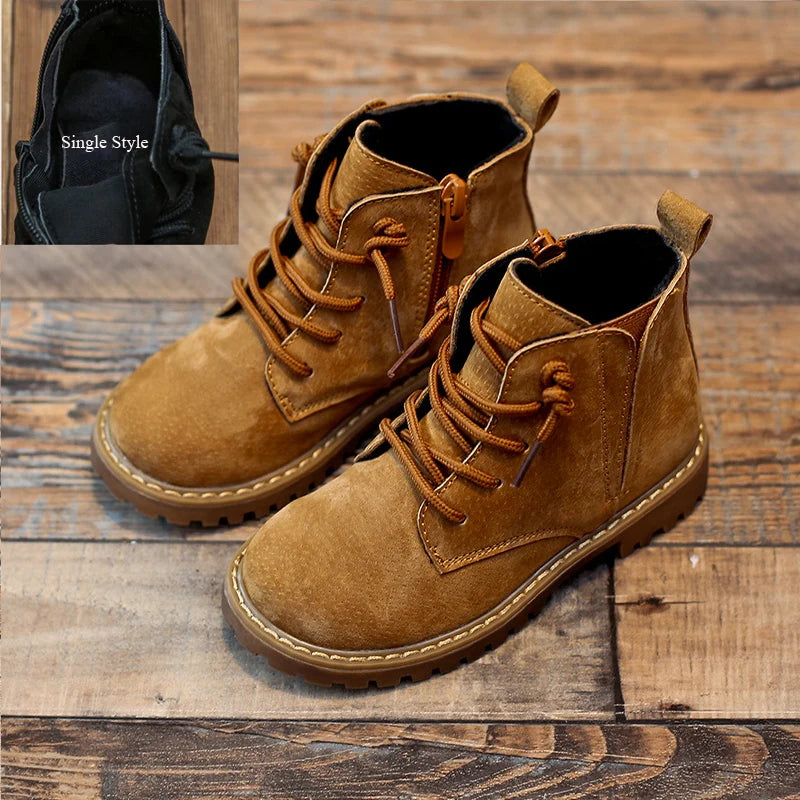 Retro Style Side Zipper Kids Genuine Leather Winter Shoes childrensterritory