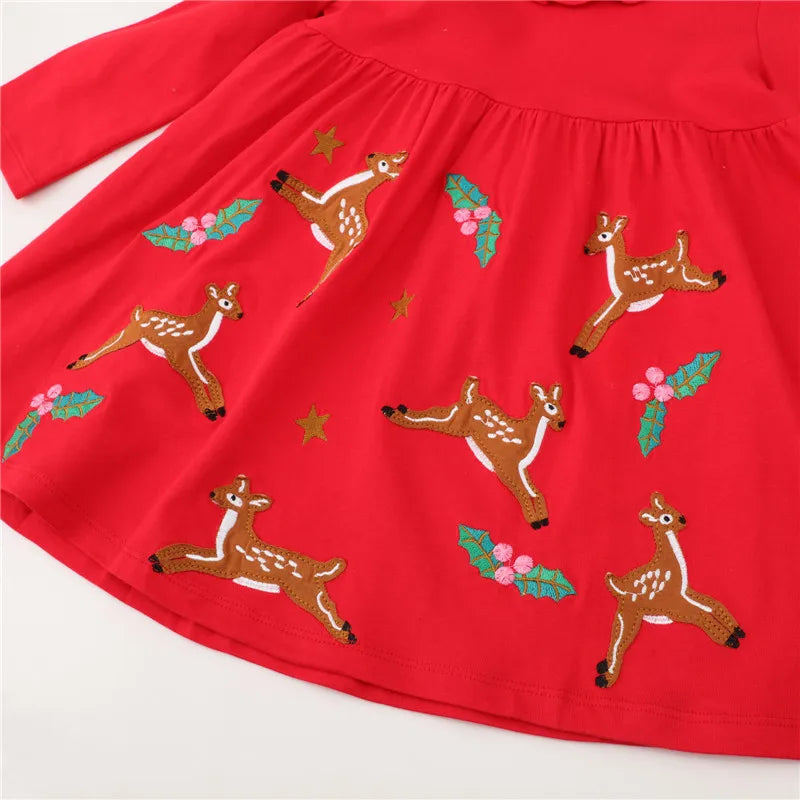 Kids Cartoon Printed Full Sleeves Christmas Red Frocks childrensterritory